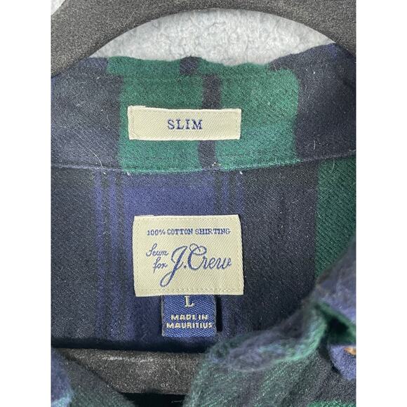 J. Crew Mens Shirt Size L Blue Green Slim Fit Elbow Patch Flannel Button Up - Picture 3 of 11